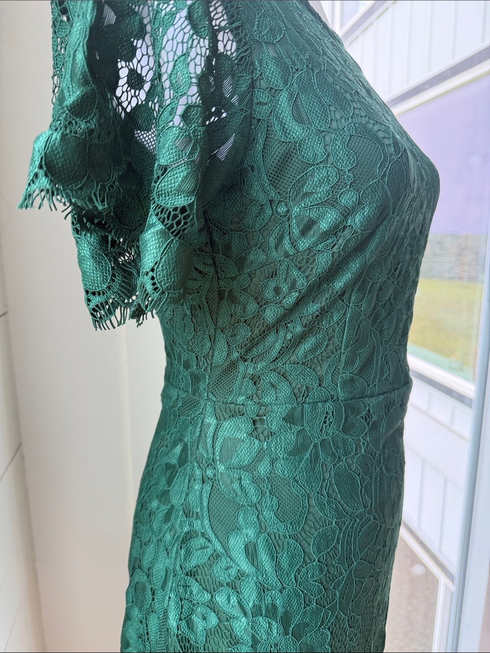 Elegant Dark Green Lace Fit & Flare Dress - Picture 3 of 4